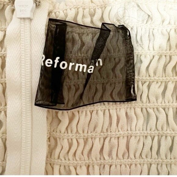 Reformation Honor Mini Dress Flowy Off the Shoulder Size 4 Long Sleeve Ivory - Picture 10 of 12